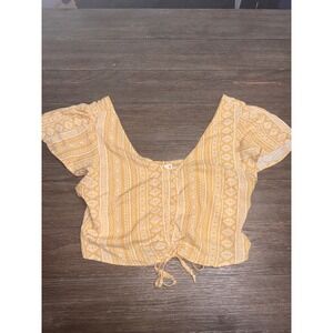 Live To Be Spoiled Mustard Yellow Geometric Print Smocked Crop Top Large